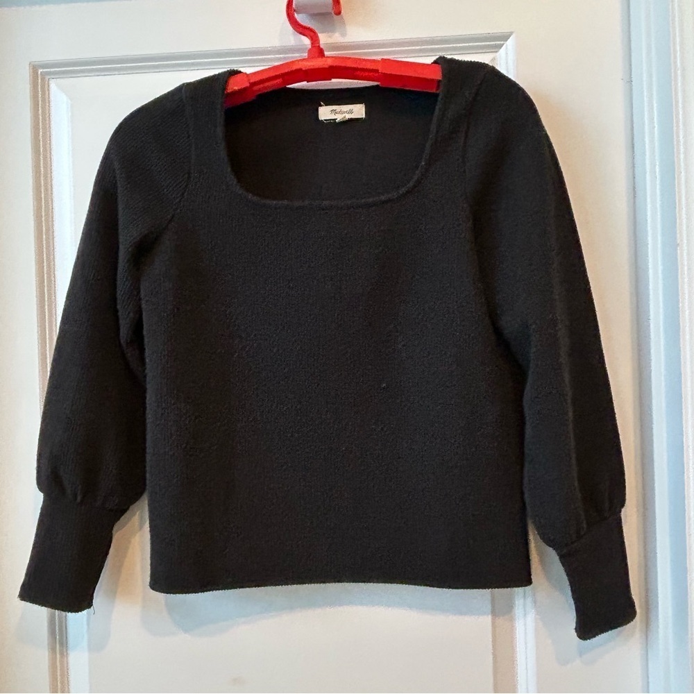 Madewell Black Square Neck Long Sleeve Ribbed Top Sz S READ Casual